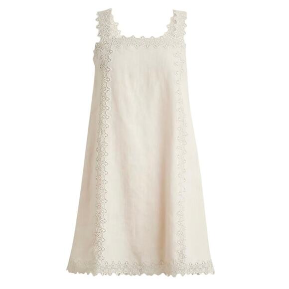 J.Crew Tall Lace Trim Shift Dress Linen Warm Pearl Size 16 Tall - Picture 1 of 7